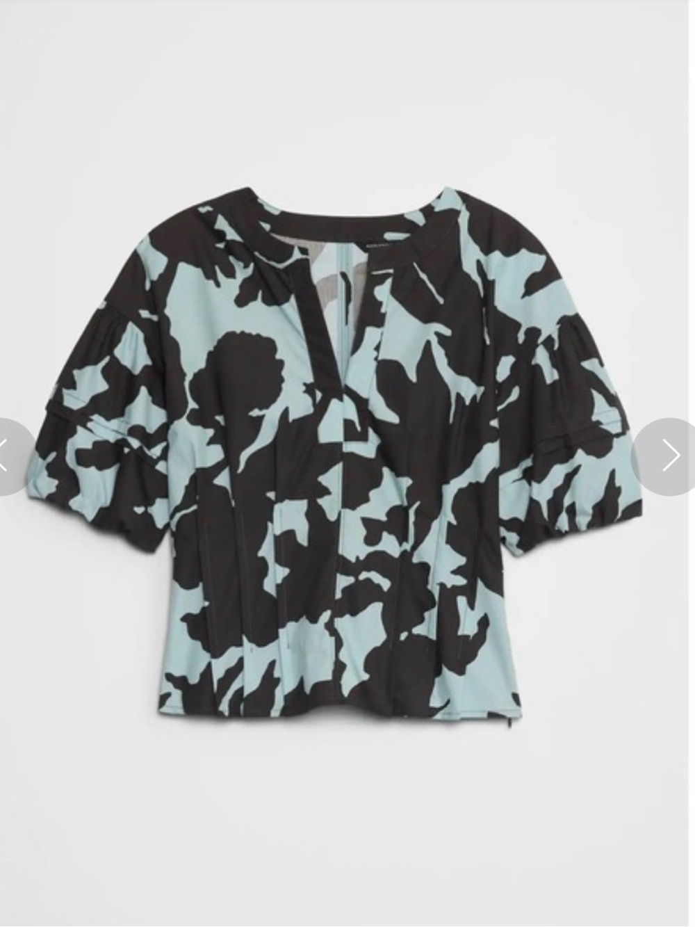 NWT | M | Pintuck Puff Sleeve Top | Abstract Mint/Black |Banana Republic Factory - Picture 4 of 16